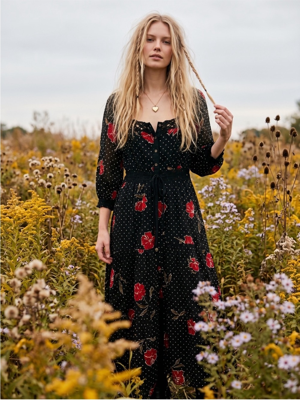 Free People Morning Meadows Floral Lace Trim Maxi Dress New! - Picture 3 of 15